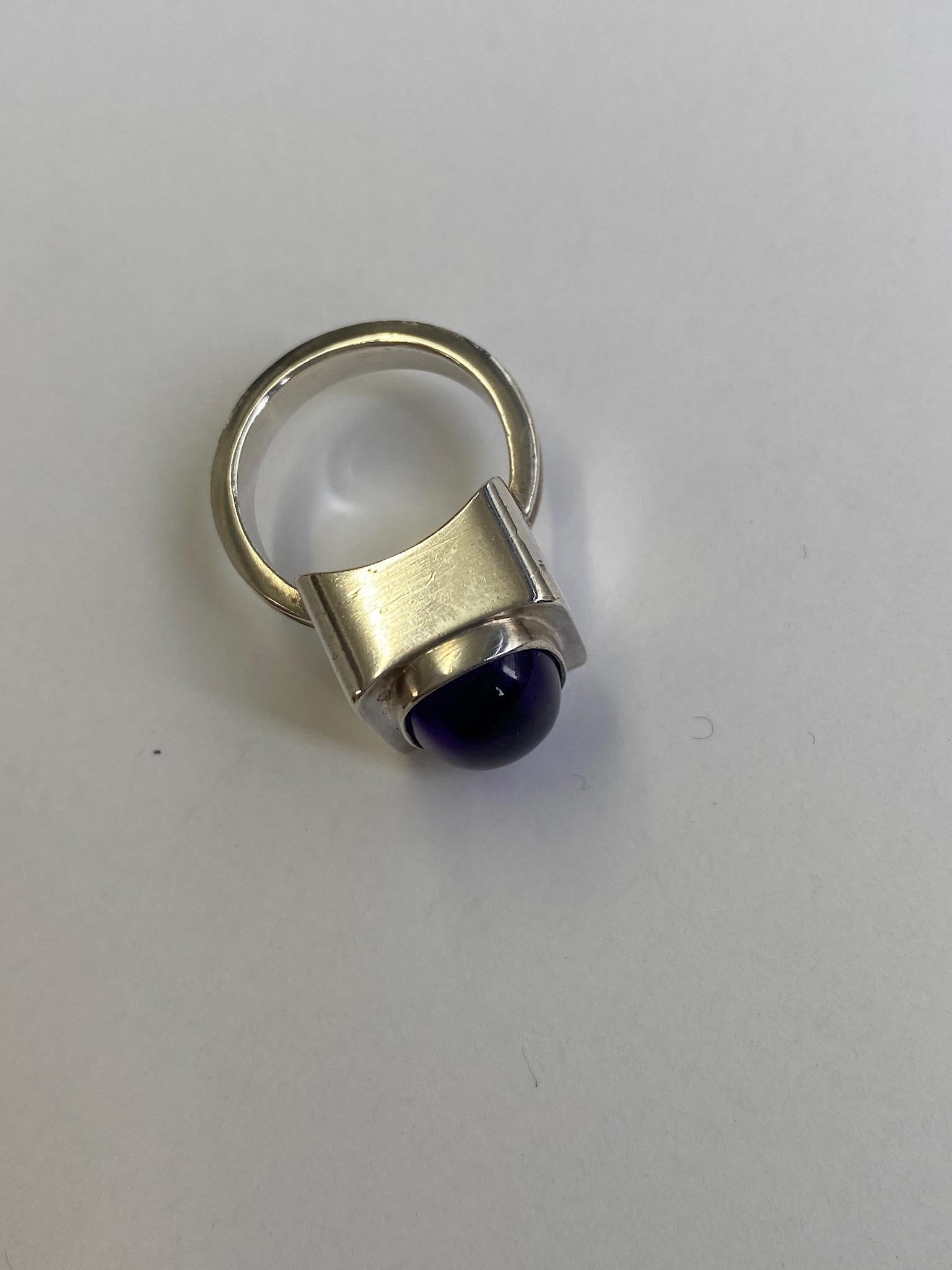 Bent Knudsen Sterling Silver Ring with Amethyst In Good Condition For Sale In Big Bend, WI