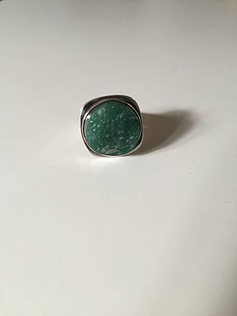 Bent Knudsen Sterling Silver ring with green stone. Ring Size 62 / US 10. Weighs 23.6 g / 0.83 oz. In good condition