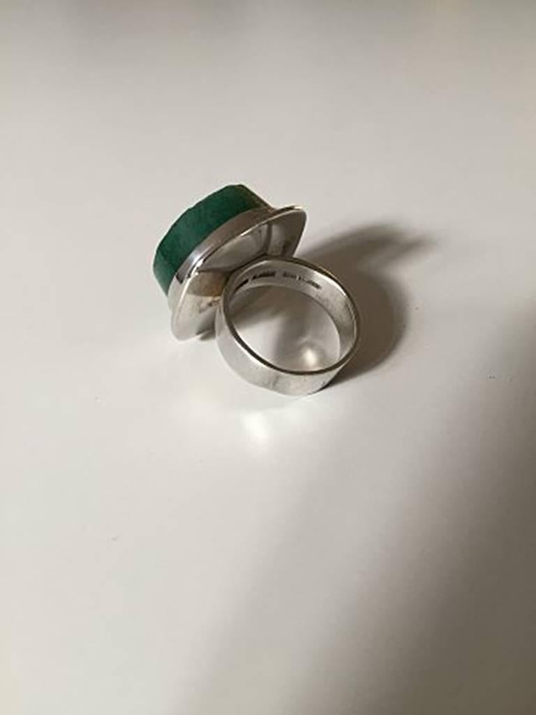 Bent Knudsen Sterling Silver Ring with Green Stone In New Condition For Sale In Copenhagen, DK