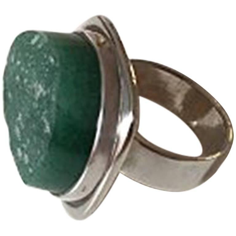Bent Knudsen Sterling Silver Ring with Green Stone For Sale