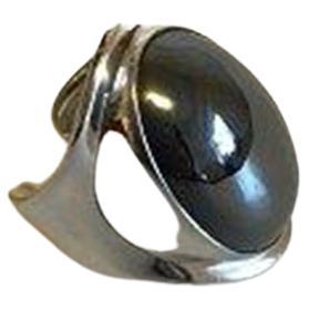 Bent Knudsen Sterling Silver Ring with Hematite No 19 For Sale