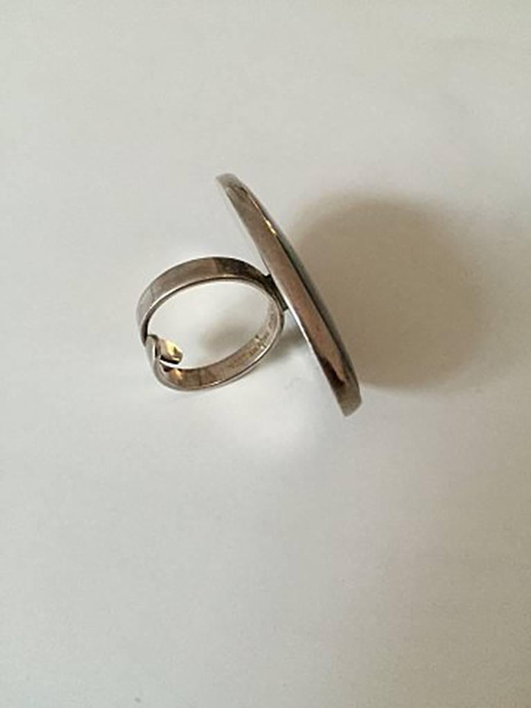 Modern Bent Knudsen Sterling Silver Ring with Light Stone #204 For Sale