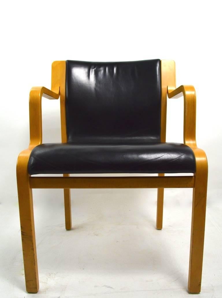 Swedish Bent Laminated Wood and Leather Chair by Stendig