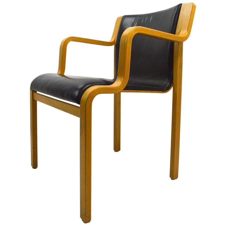 Bent Laminated Wood and Leather Chair by Stendig