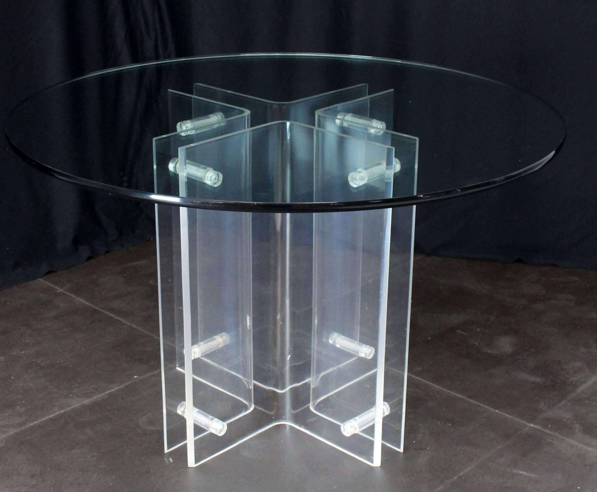 Glass Bent Lucite Cross Shape Base Round Gueridon Centre Dining Table