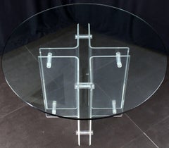 Bent Lucite Cross Shape Base Round Gueridon Centre Dining Table