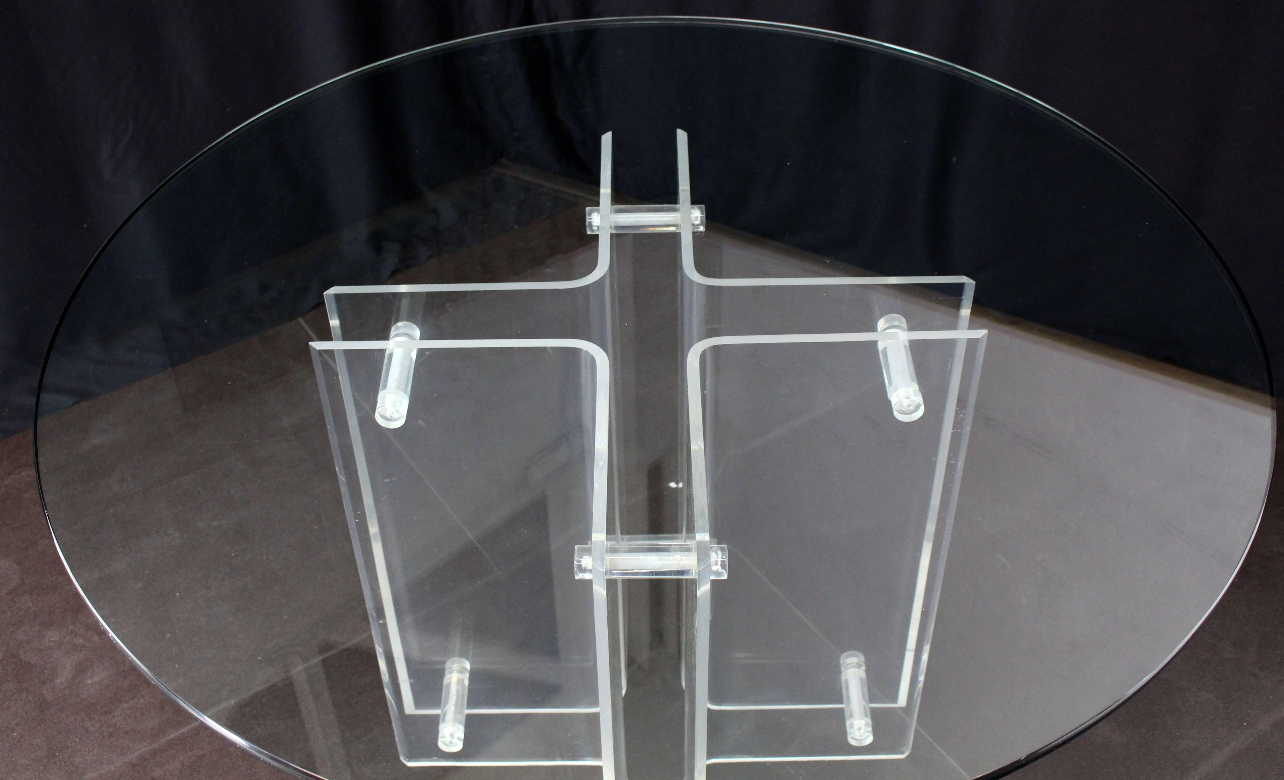 American Bent Lucite Cross Shape Base Round Gueridon Centre Dining Table