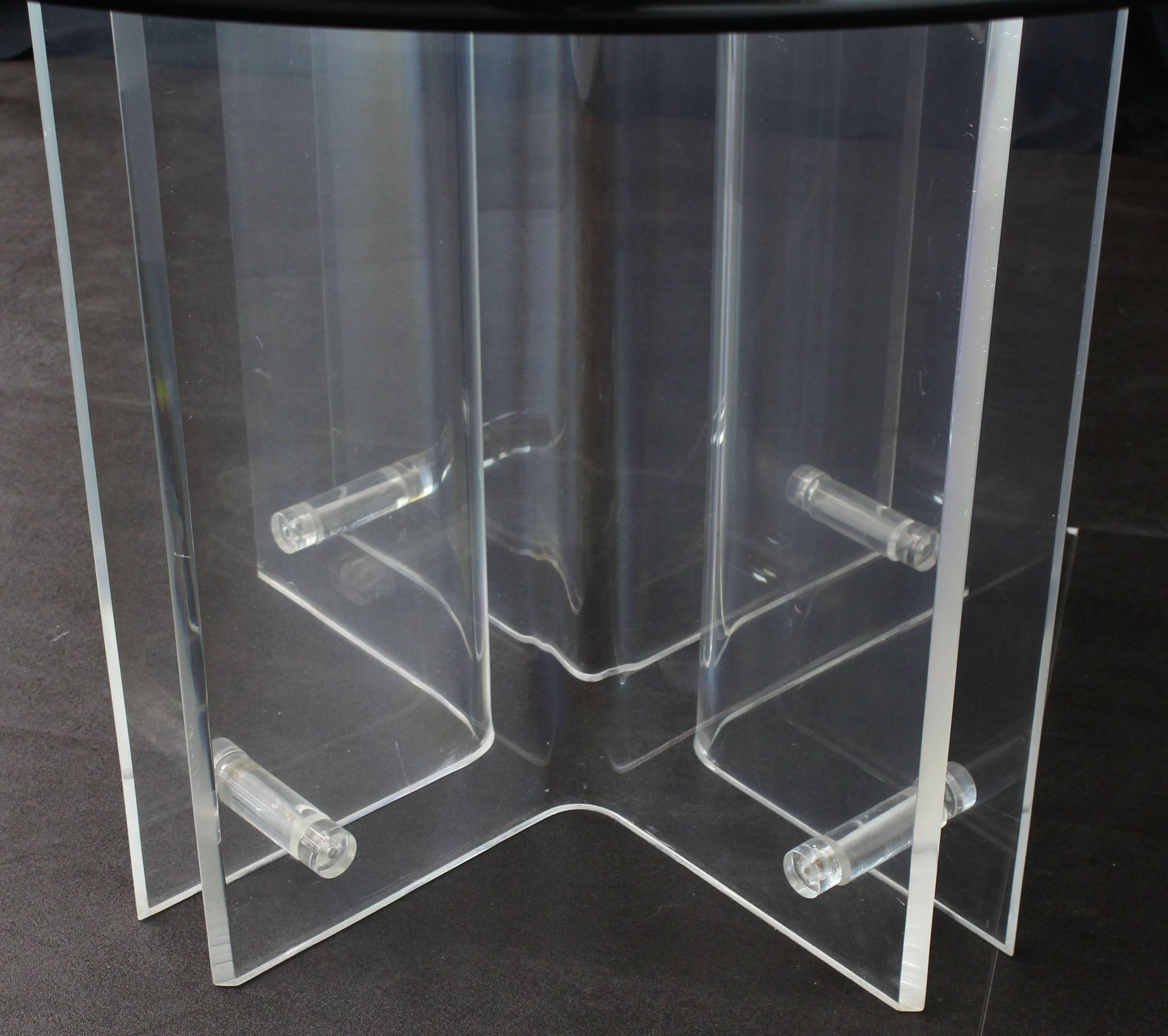 20th Century Bent Lucite Cross Shape Base Round Gueridon Centre Dining Table