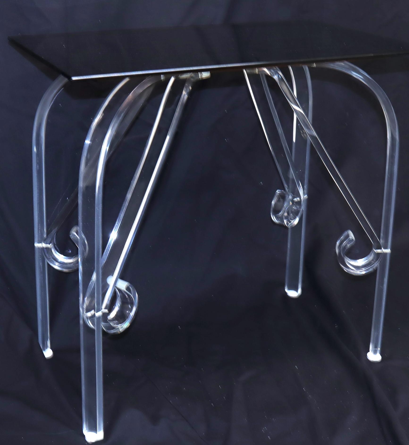 Bent Lucite Legs Black Smoked Glass Top Side End Table For Sale 4
