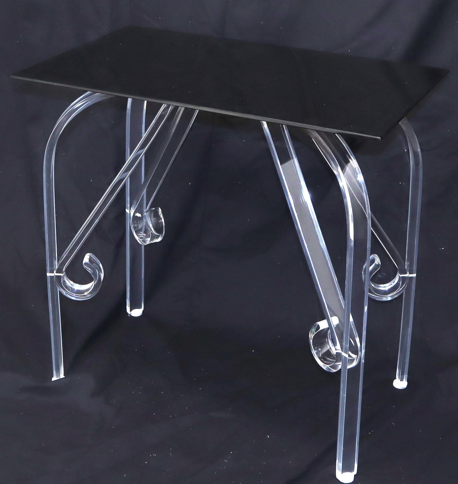 20th Century Bent Lucite Legs Black Smoked Glass Top Side End Table For Sale