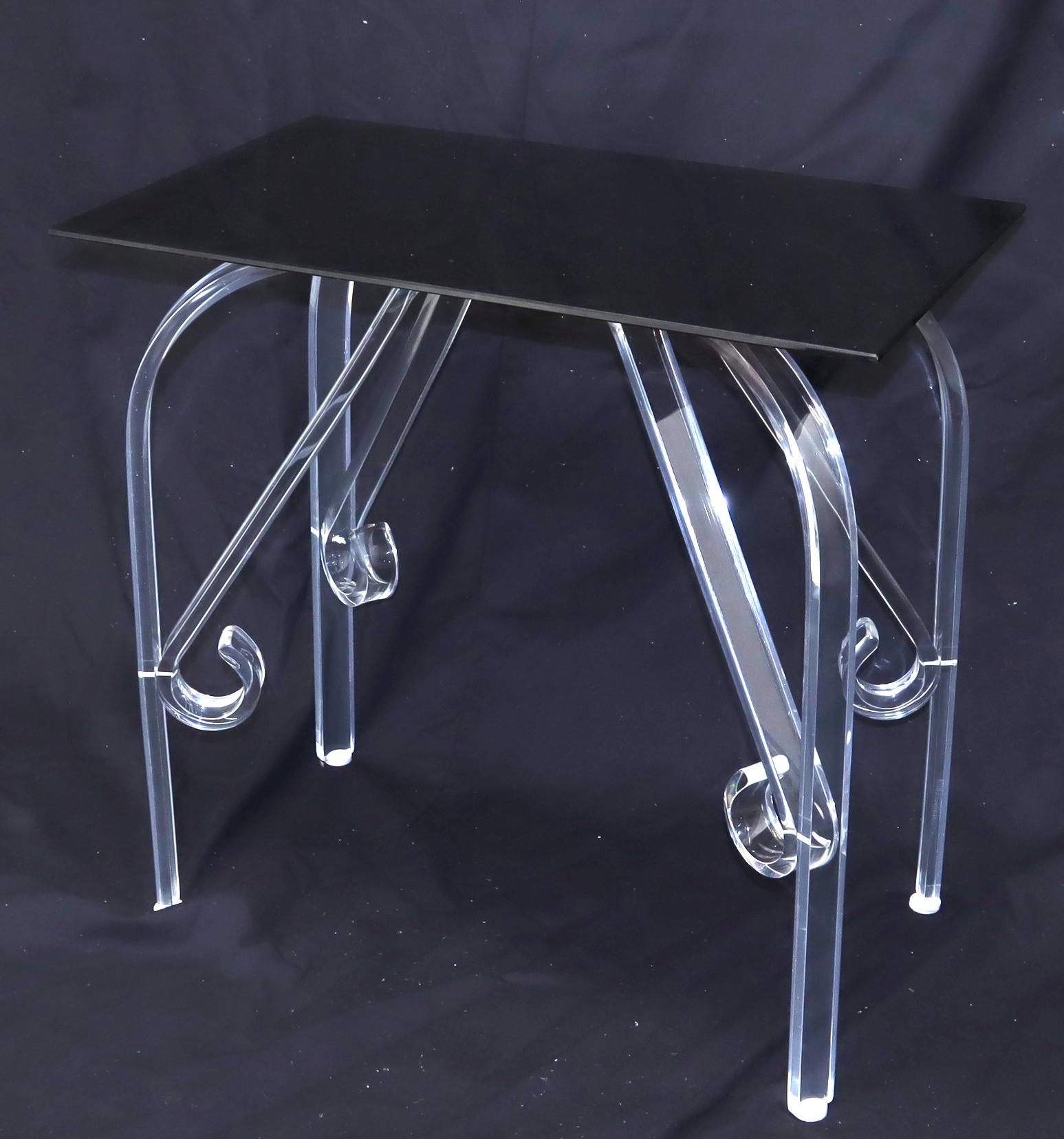 Bent Lucite Legs Black Smoked Glass Top Side End Table For Sale 1