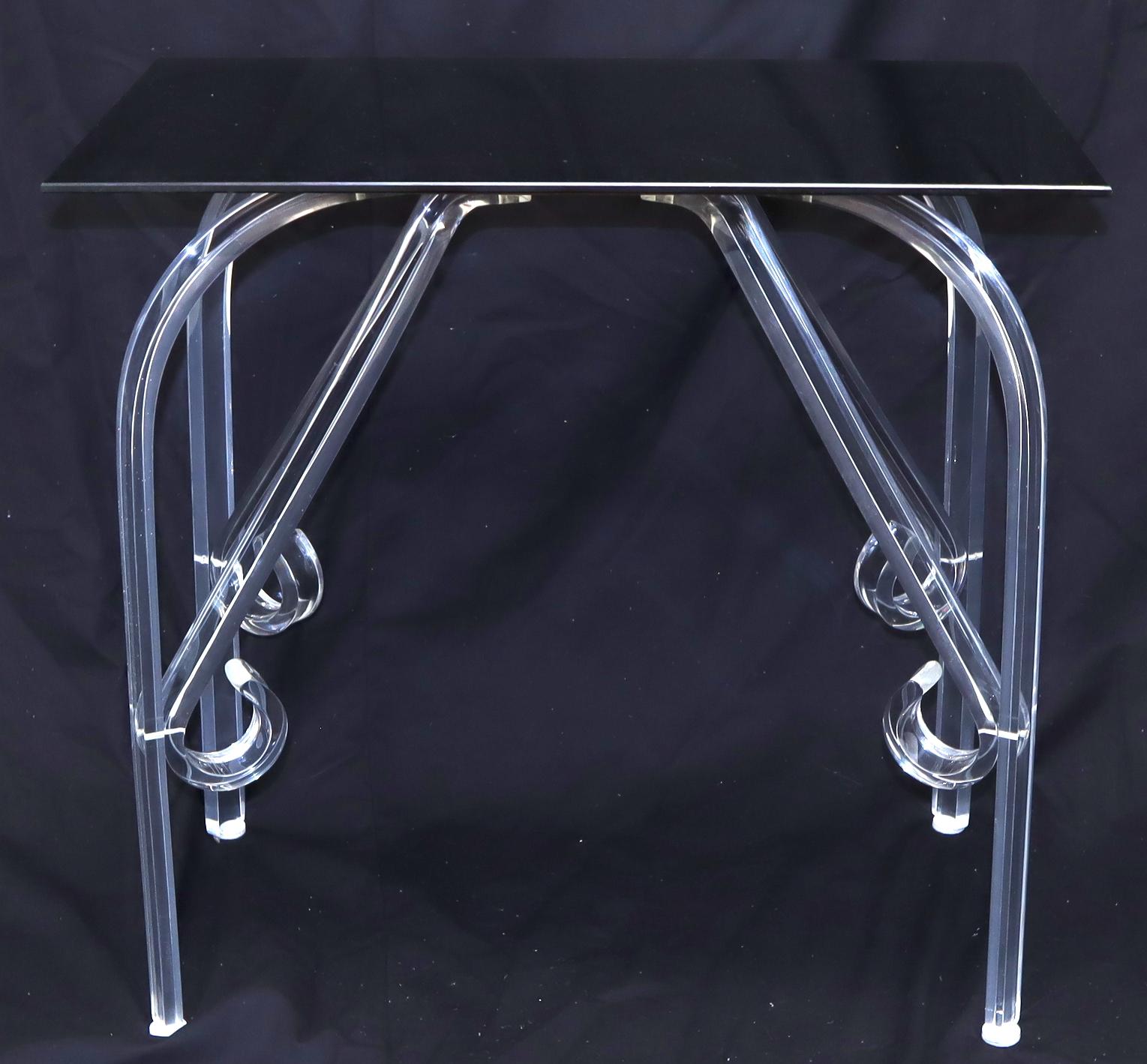 Bent Lucite Legs Black Smoked Glass Top Side End Table For Sale 2
