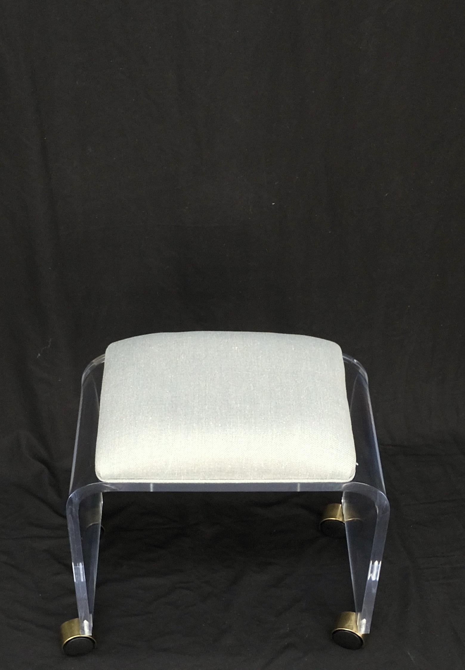 American Bent Lucite Mid-Century Modern New Upholstery Piano Window Hall Bench on Casters