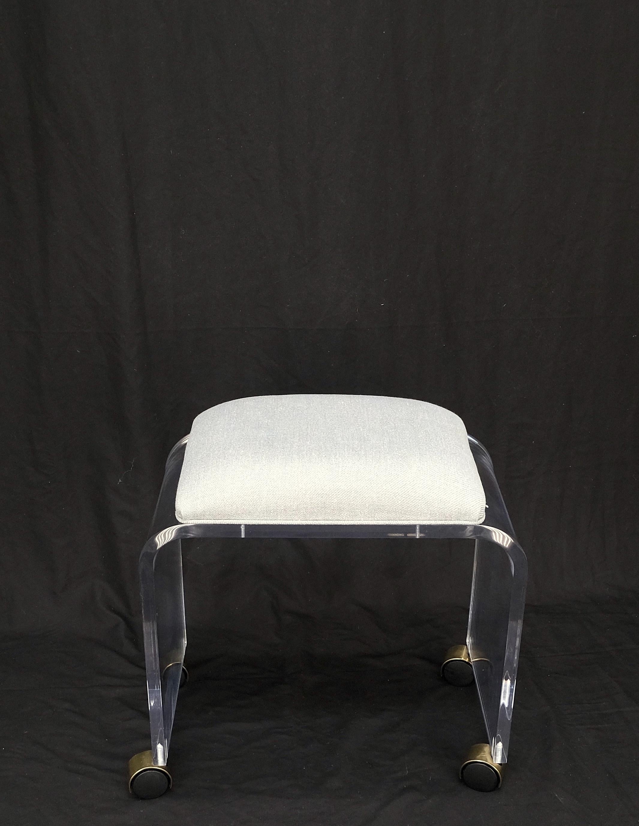 20th Century Bent Lucite Mid-Century Modern New Upholstery Piano Window Hall Bench on Casters