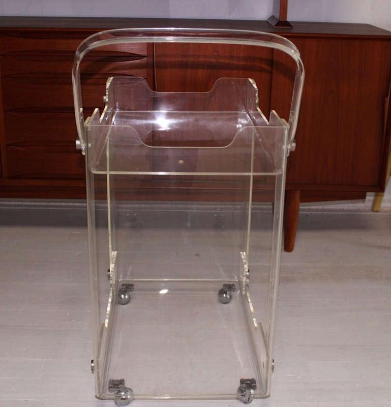 20th Century Bent Lucite Studio Crafted Mid-Century Modern Tea Bar Cart on Wheels MINT! For Sale