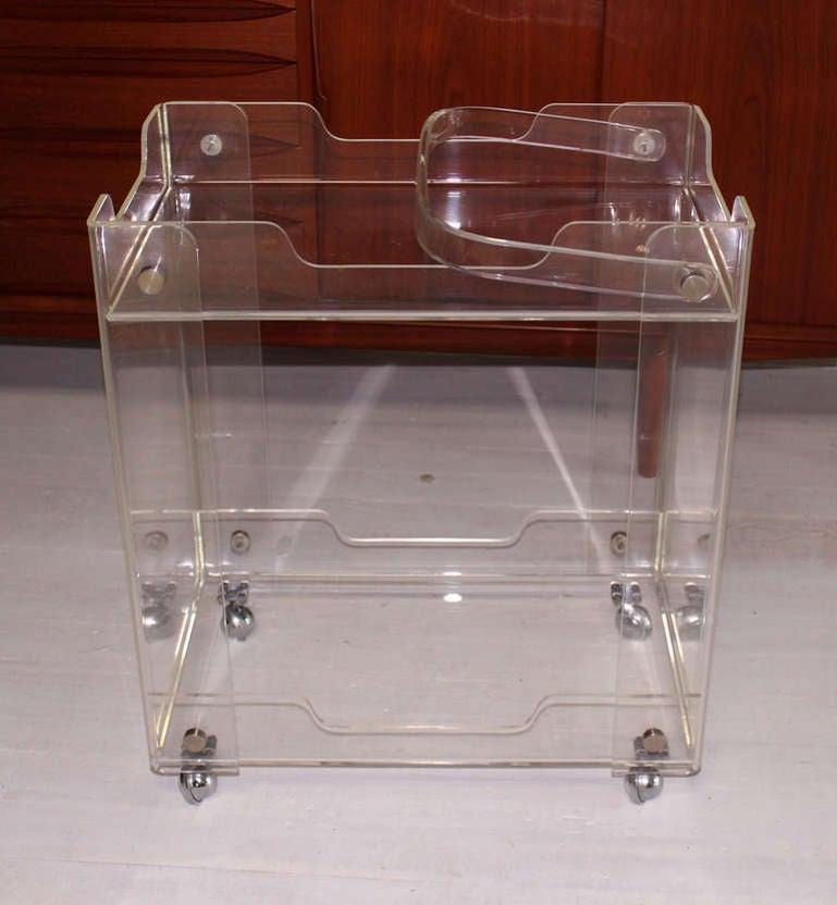 Bent Lucite Studio Crafted Mid-Century Modern Tea Bar Cart on Wheels MINT! For Sale 1