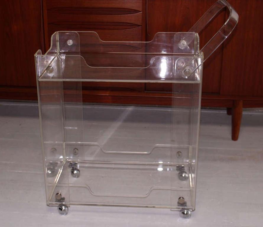 Bent Lucite Studio Crafted Mid-Century Modern Tea Bar Cart on Wheels MINT! For Sale 2