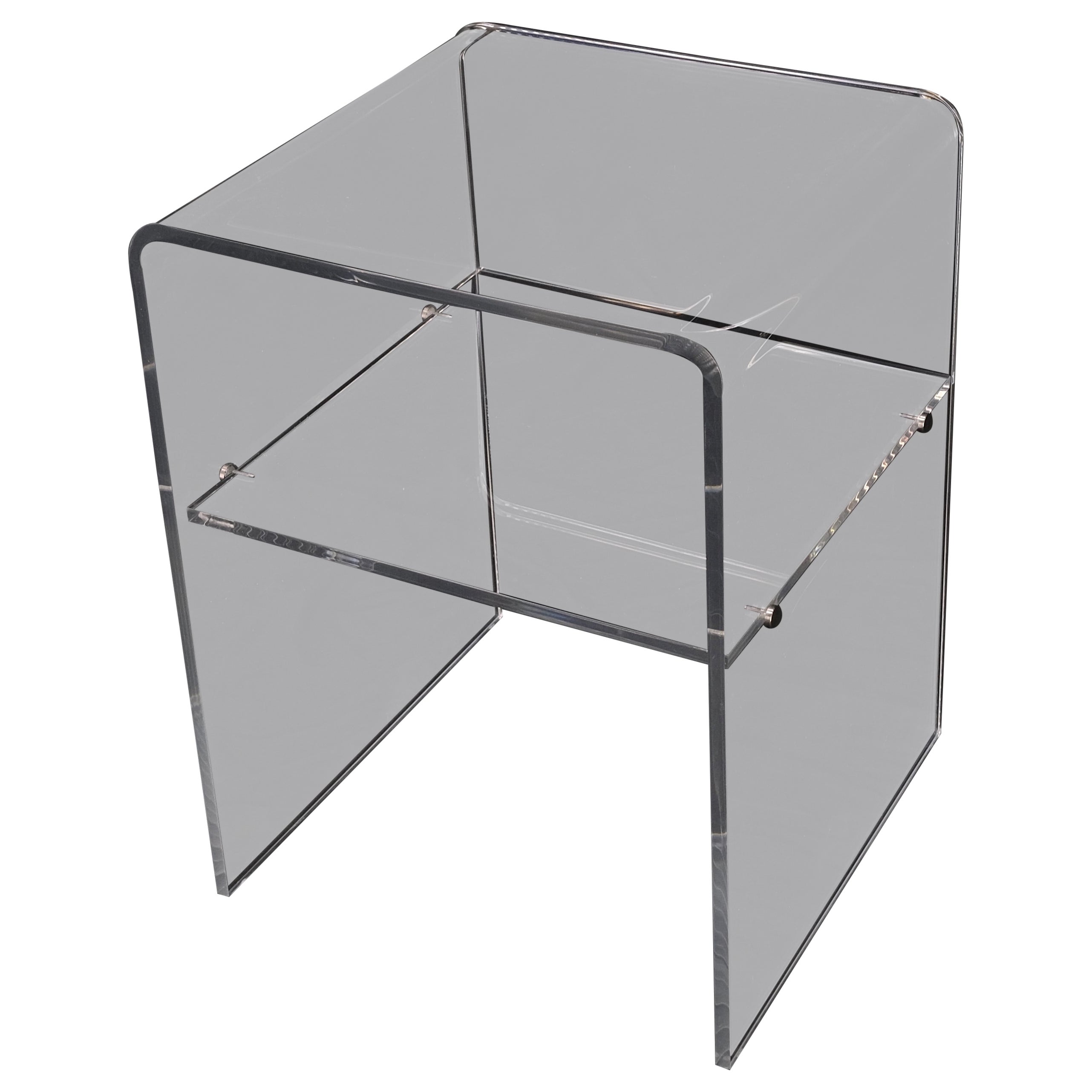 ¡Mesa auxiliar cuadrada de dos patas de lucita doblada Mid Century Modern Mint!