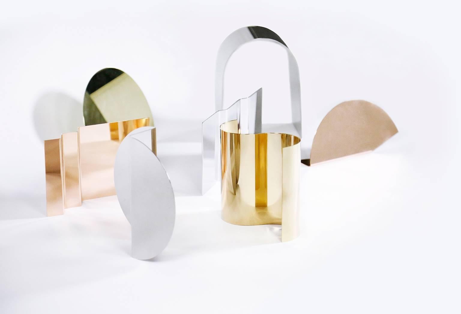 Polished 'Bent Mirrors' Minimalist Objects in Bronze, Brass, Copper, Stainless Steel For Sale