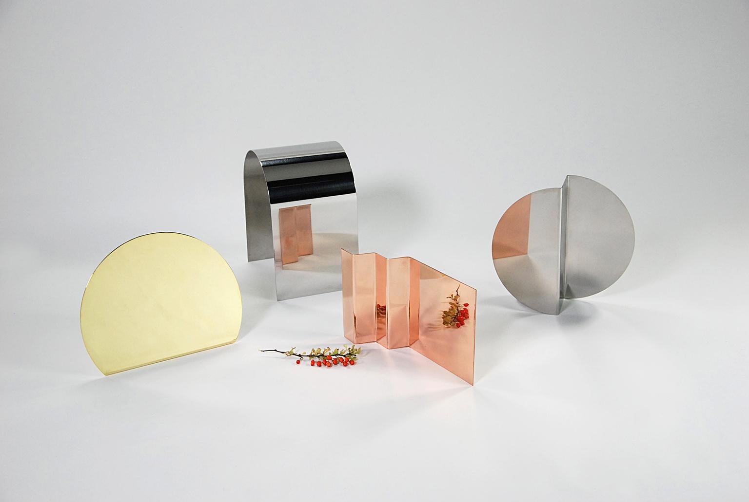 Contemporary 'Bent Mirrors' Minimalist Objects in Bronze, Brass, Copper, Stainless Steel For Sale