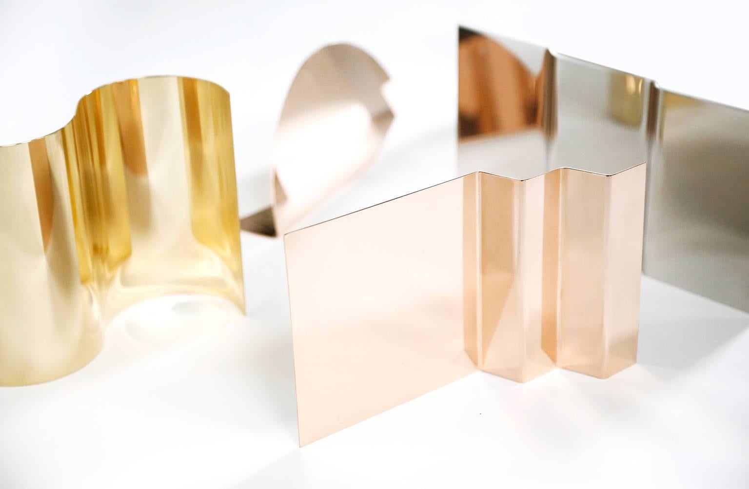 American 'Bent Mirrors' Minimalist Objects in Polished Copper For Sale