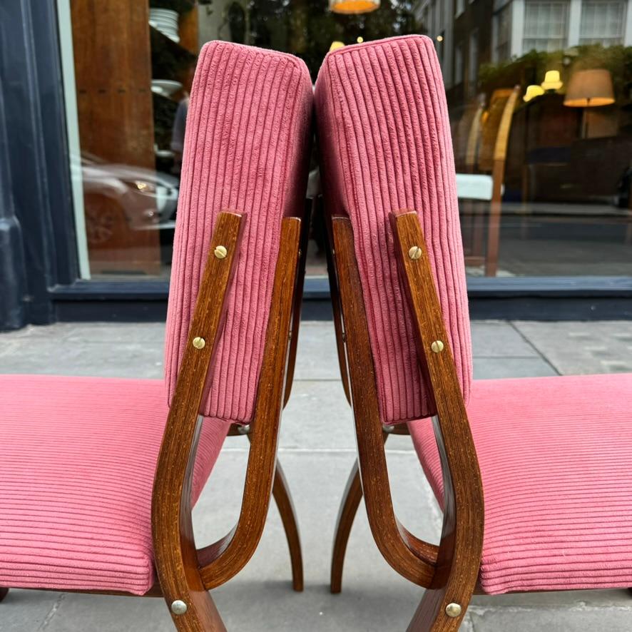 Bent Oak & Pink Cord Chairs, Dřevopodnik Holešov, Czechia, 1970s For Sale 7