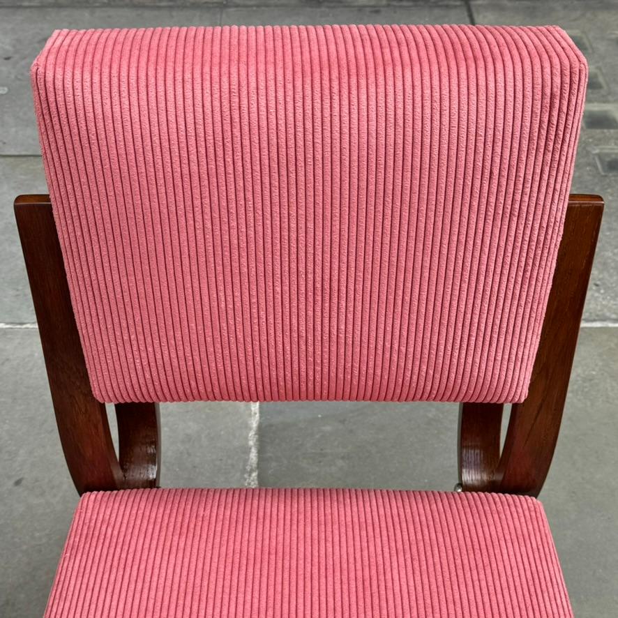 Mid-Century Modern Bent Oak & Pink Cord Chairs, Dřevopodnik Holešov, Czechia, 1970s For Sale