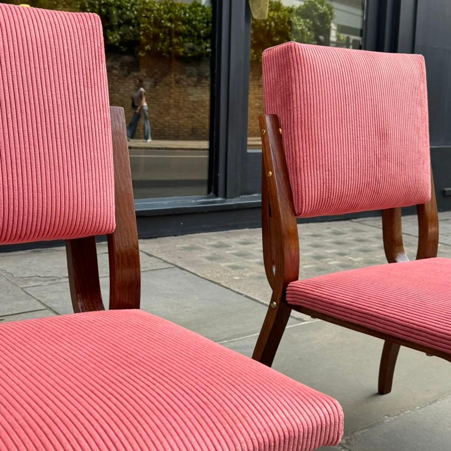 Late 20th Century Bent Oak & Pink Cord Chairs, Dřevopodnik Holešov, Czechia, 1970s For Sale