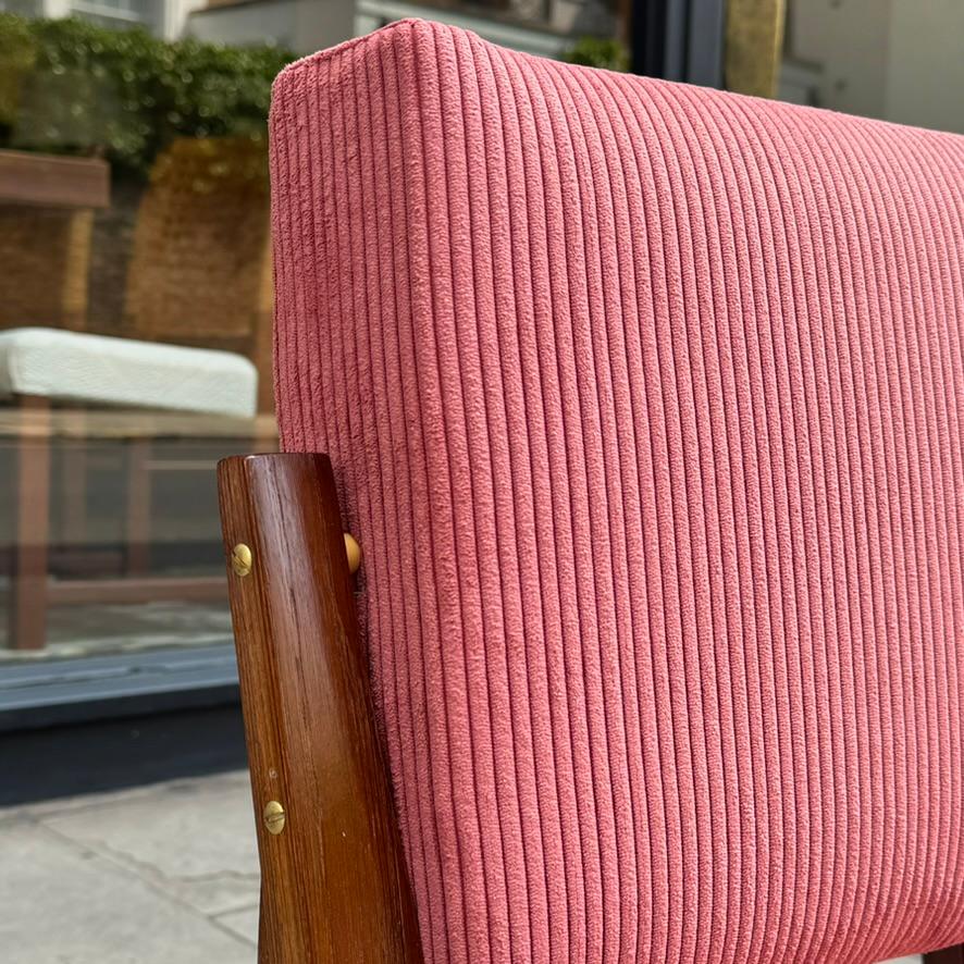 Bent Oak & Pink Cord Chairs, Dřevopodnik Holešov, Czechia, 1970s For Sale 1