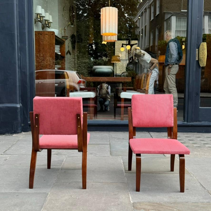 Bent Oak & Pink Cord Chairs, Dřevopodnik Holešov, Czechia, 1970s For Sale 4