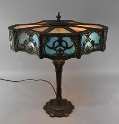 Bent Panel Slag Glass Table Lamp by Empire Lamp Co. Hubbell Sockets