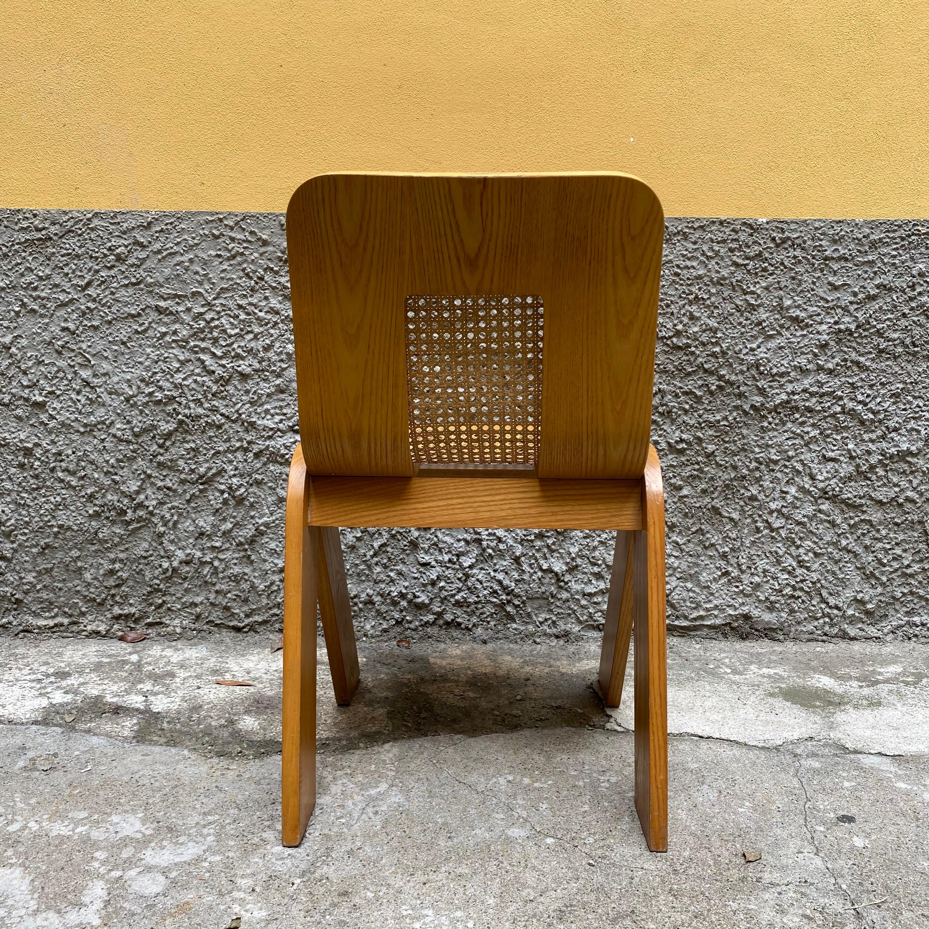 Scandinavian Modern Bent plywood and straw chair, Gigi Sabadin for Stilwood, 1970s For Sale