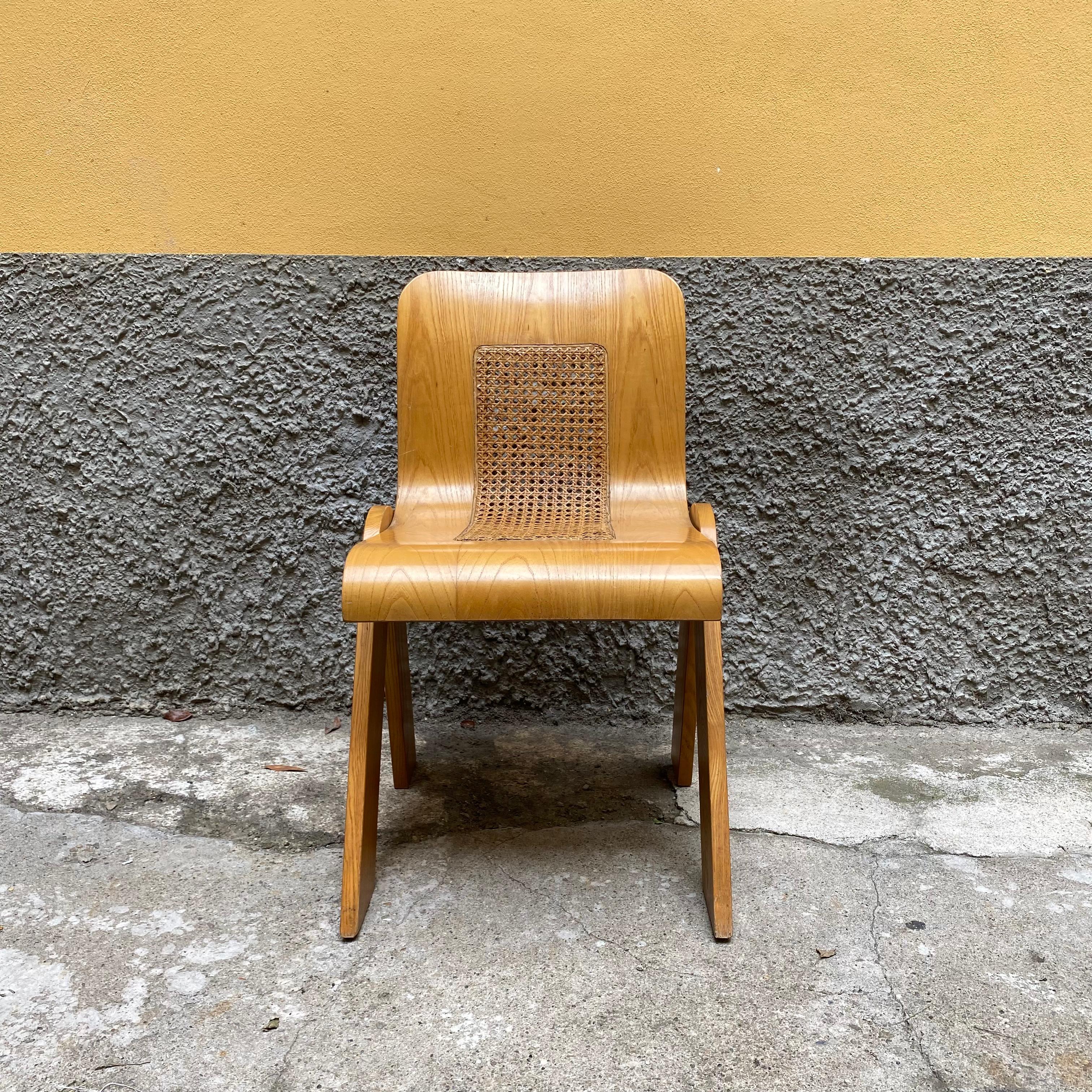 Milieu du XXe siècle Chaise en contreplaqué cintré et paille, Gigi Sabadin pour Stilwood, 1970 en vente