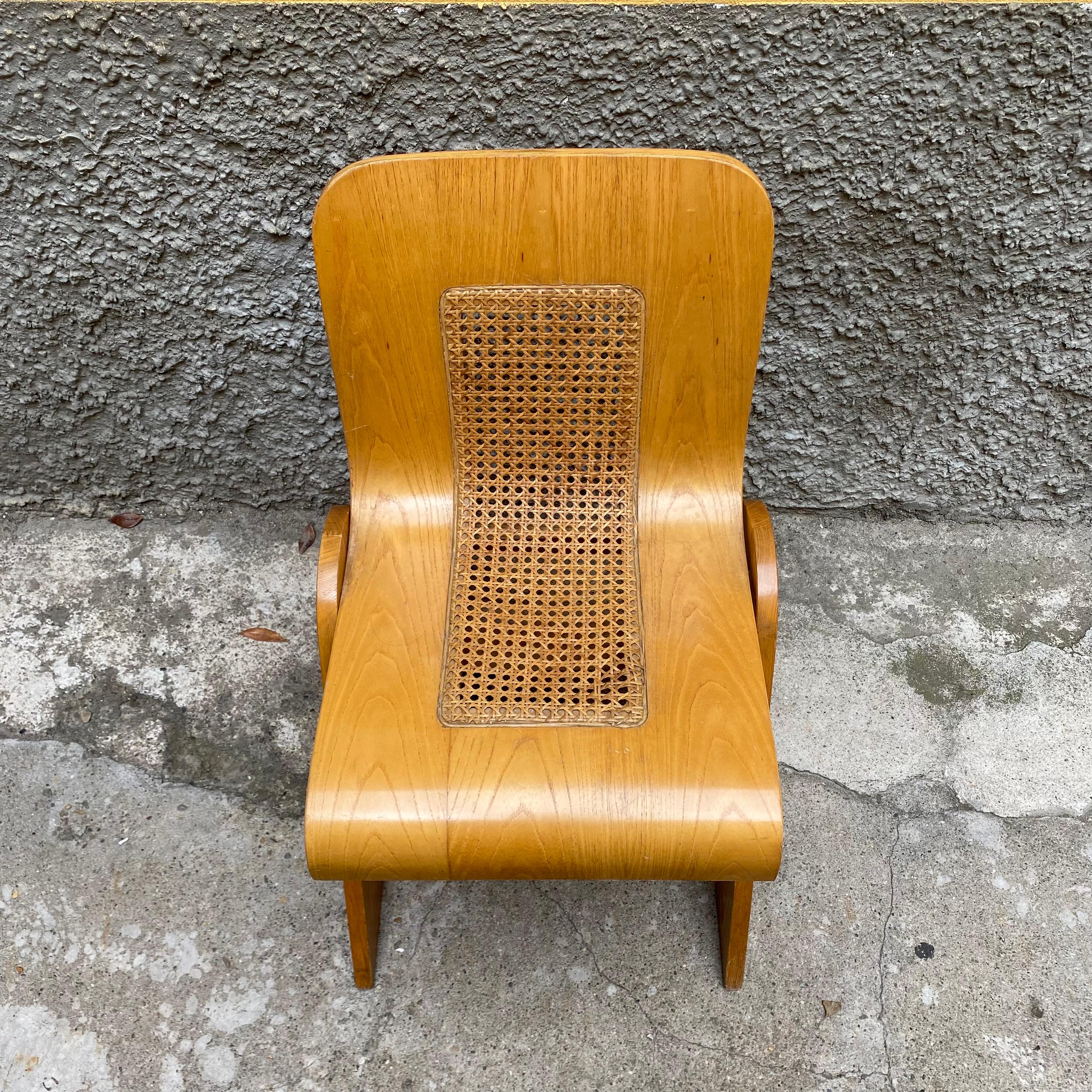 Mid-20th Century Bent plywood and straw chair, Gigi Sabadin for Stilwood, 1970s For Sale