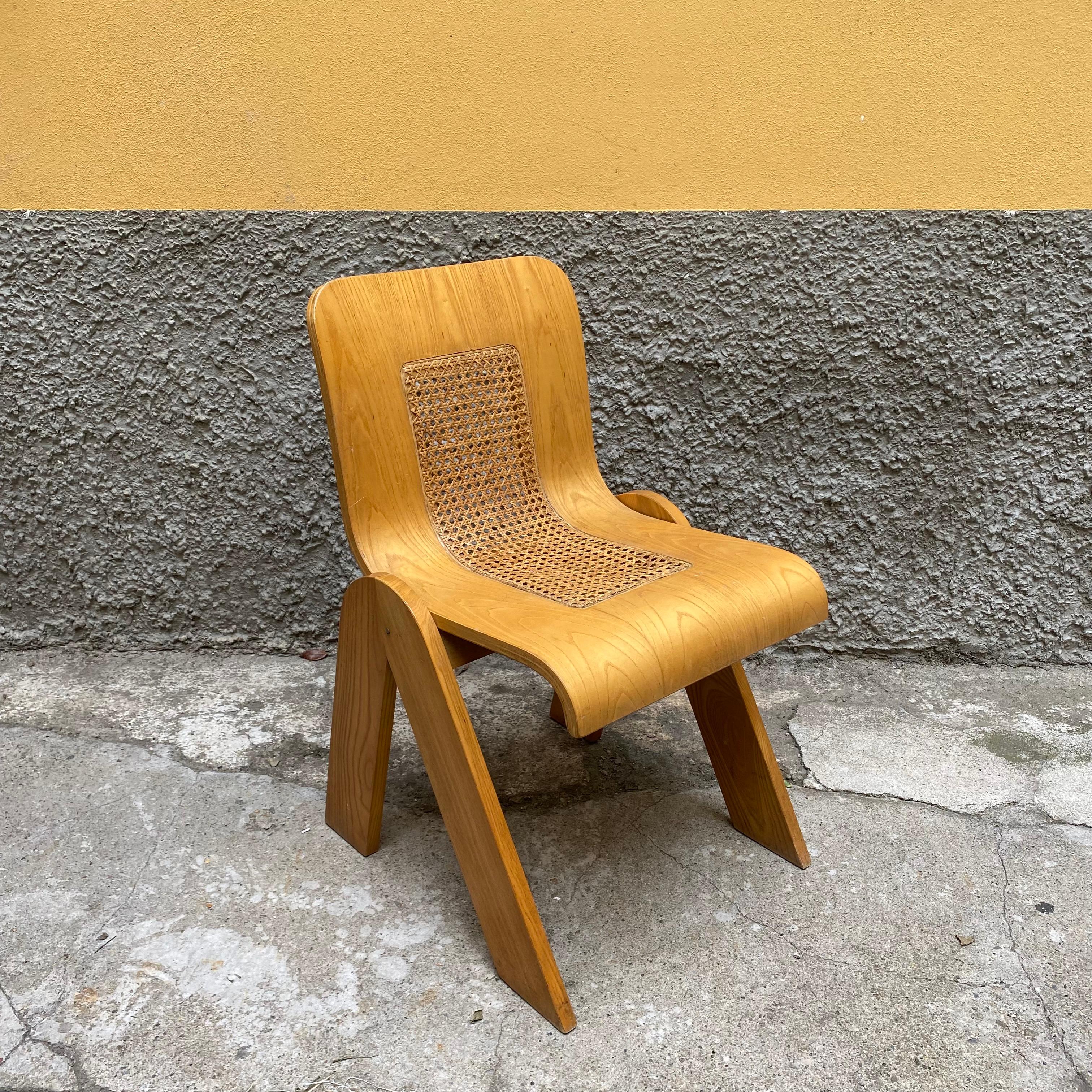 Stuhl aus gebogenem Sperrholz und Stroh, Gigi Sabadin für Stilwood, 1970er Jahre im Angebot 2