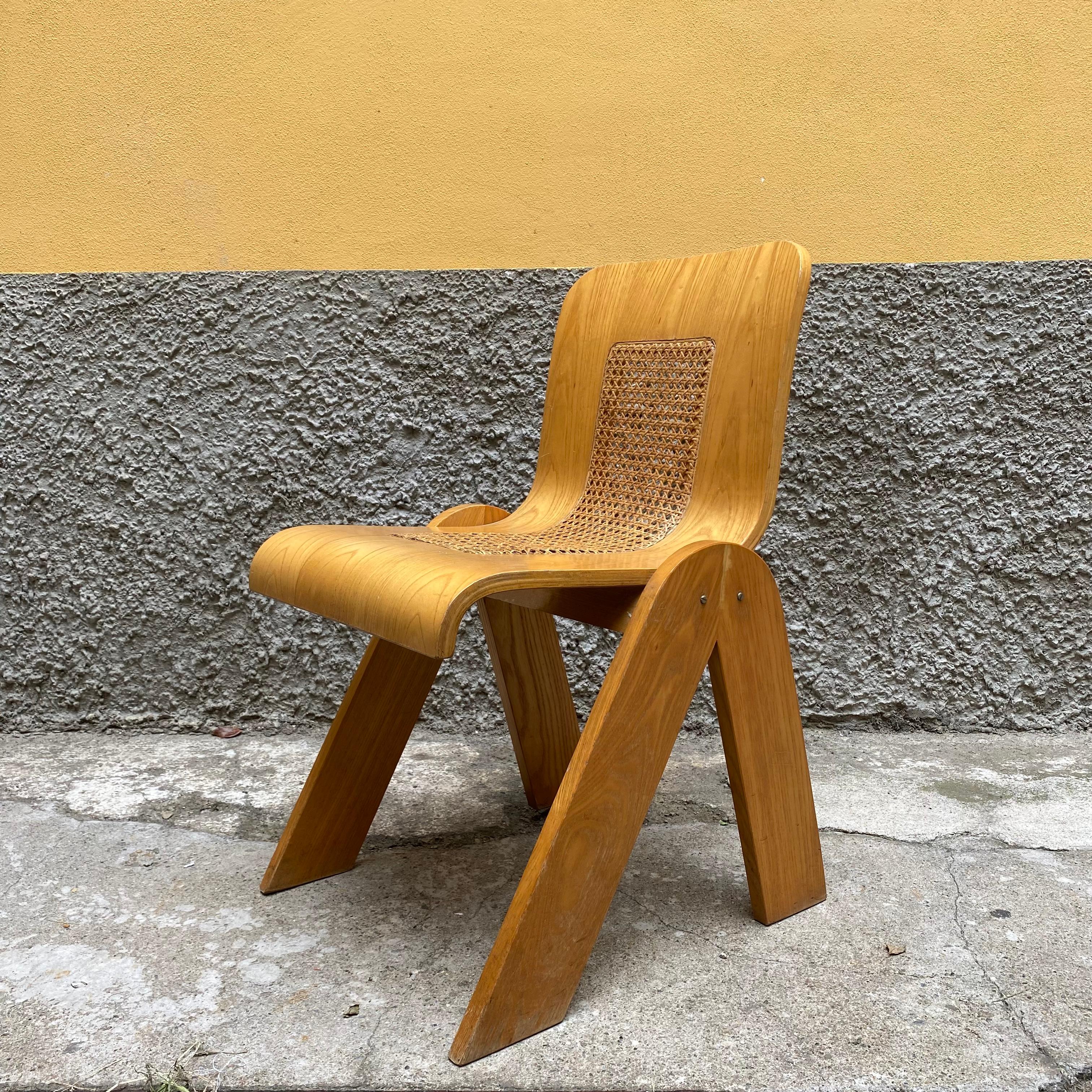 Bent plywood and straw chair, Gigi Sabadin for Stilwood, 1970s For Sale 1