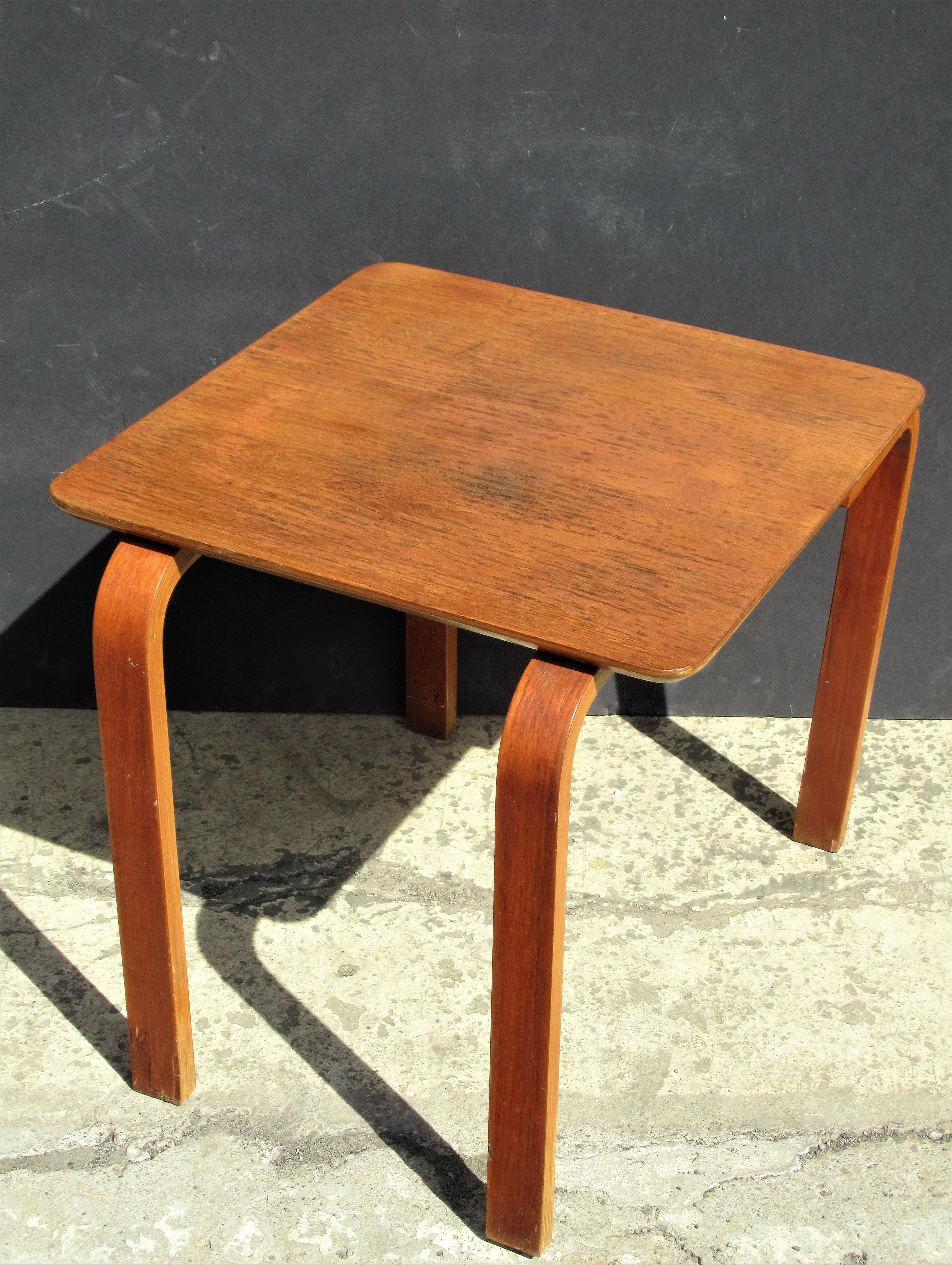 Bent Plywood and Teak Occasional Side Table - Made in Denmark - 1950 In Good Condition In Rochester, NY
