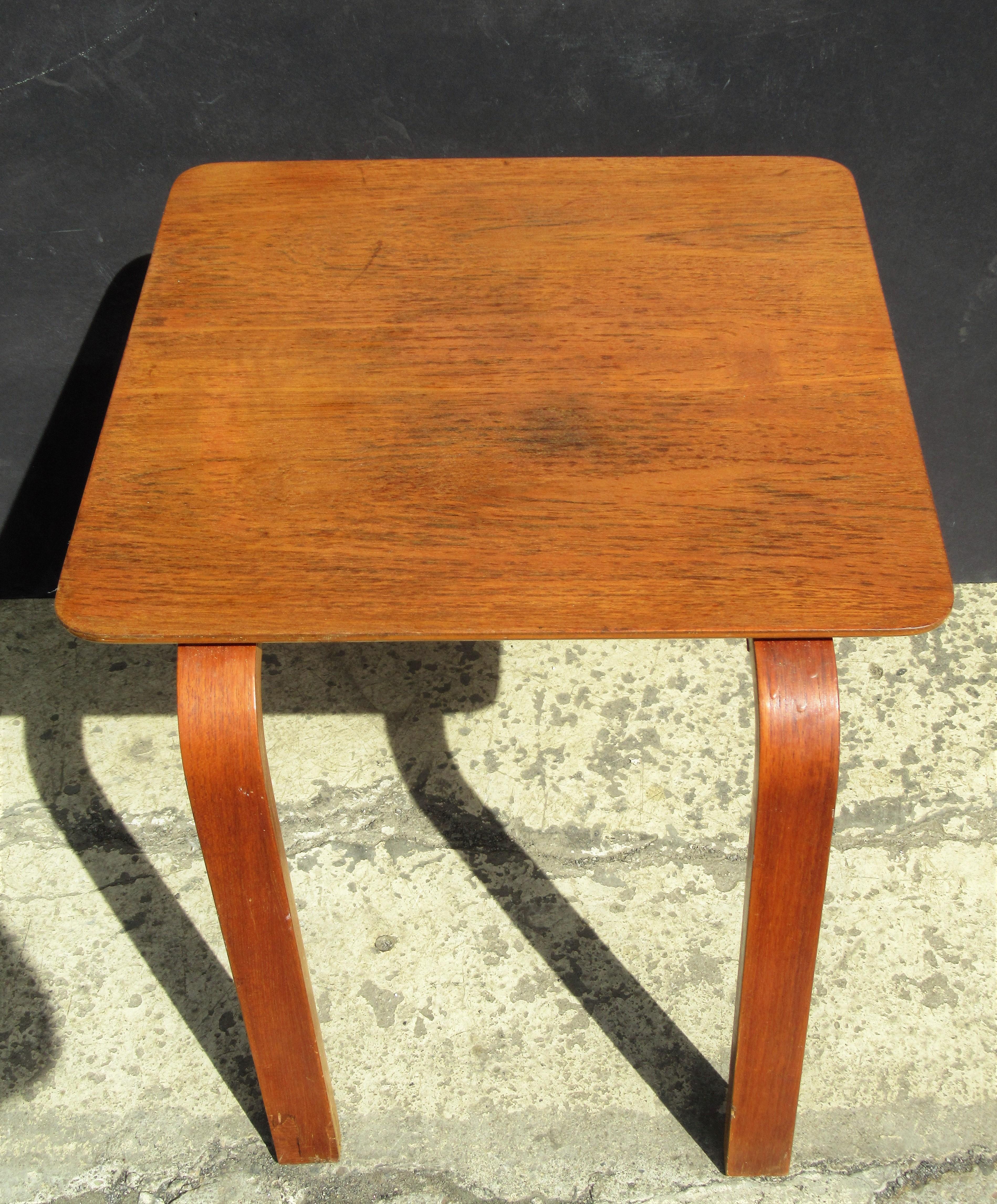Laminated Bent Plywood and Teak Occasional Side Table - Made in Denmark - 1950