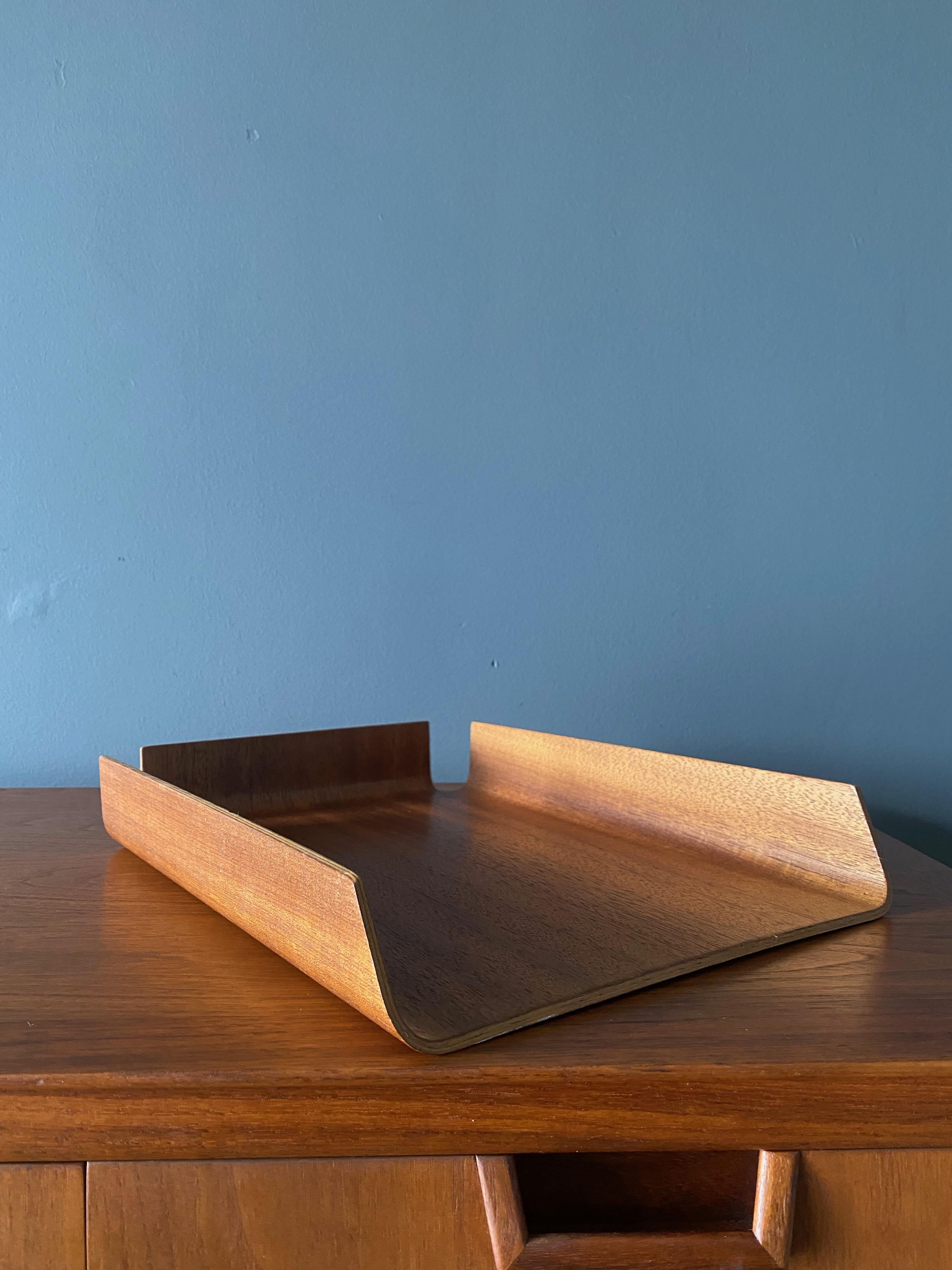 Vintage bent wood letter tray manufactured by Mallod for their 