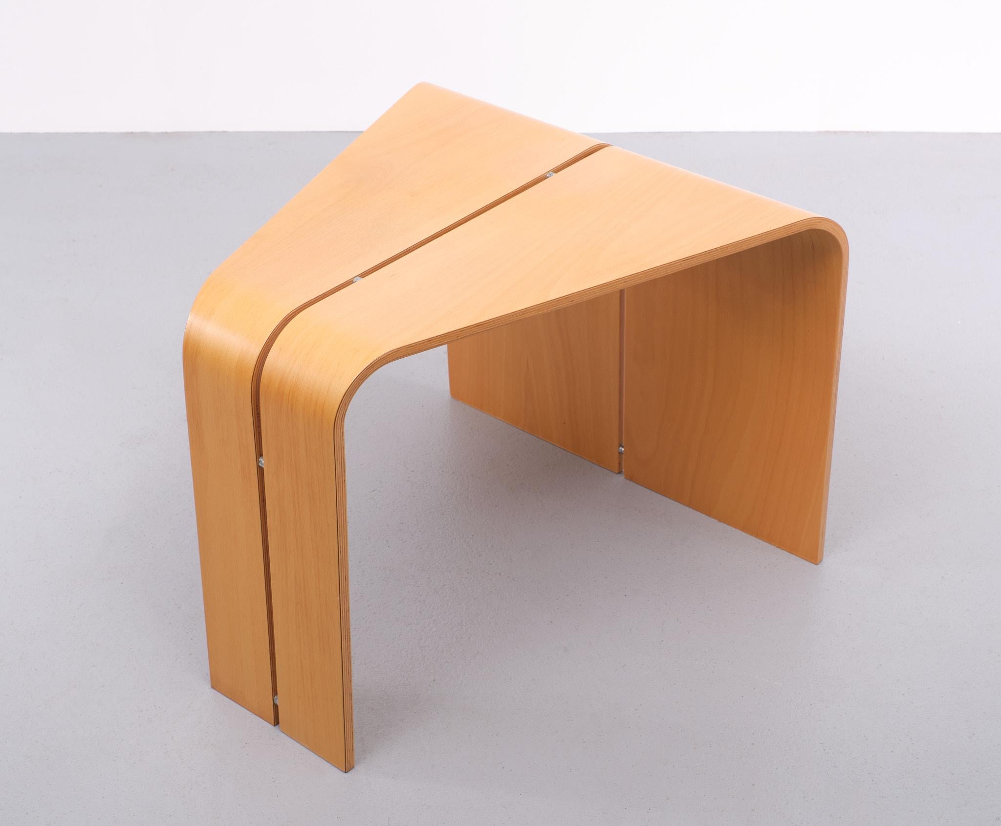 Mid-Century Modern Bent Plywood Triangular Sofa Table 1970s Scandinavian