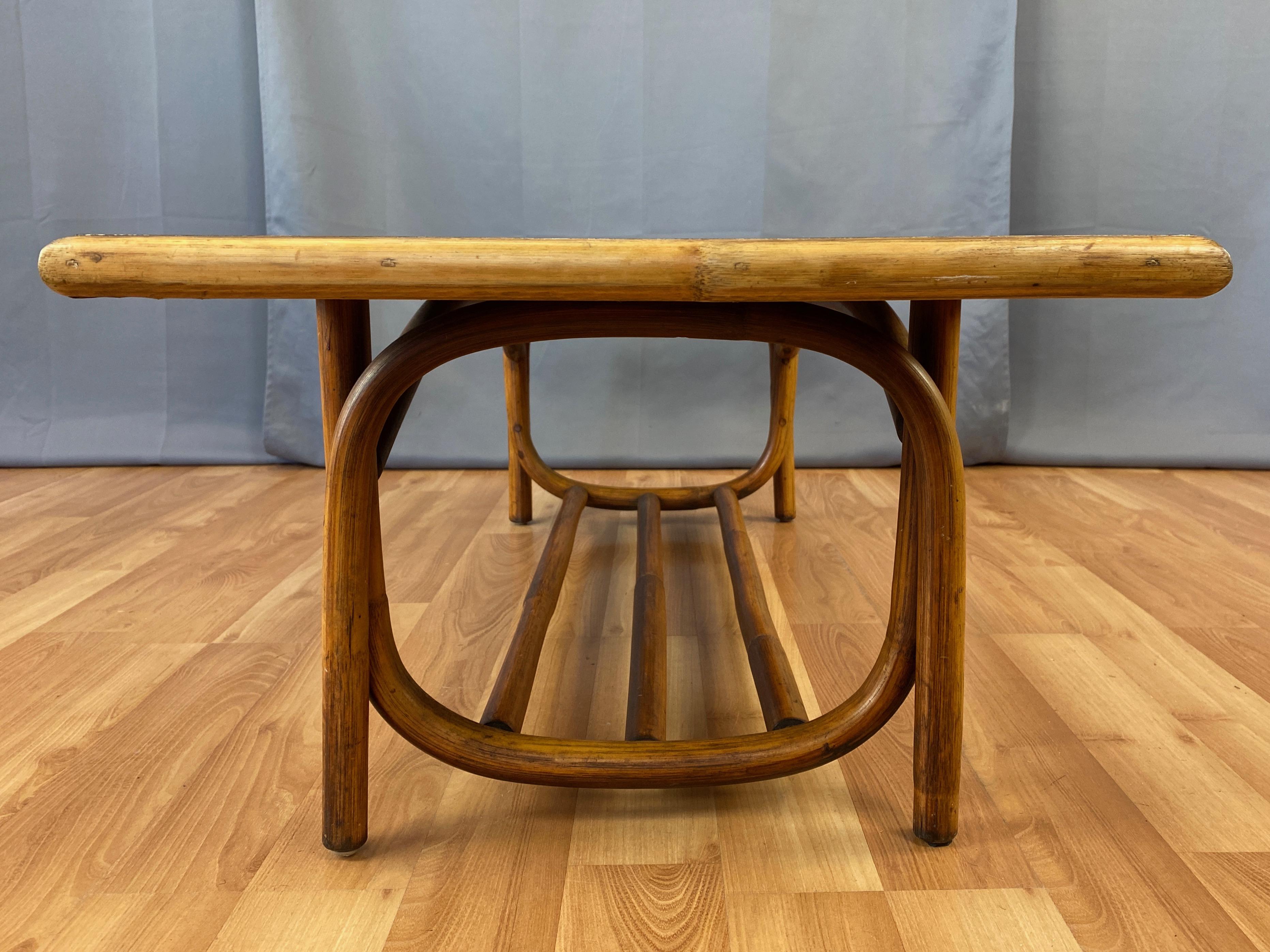 Bent Rattan Coffee Table with Black Lacquered Top, 1950s 1