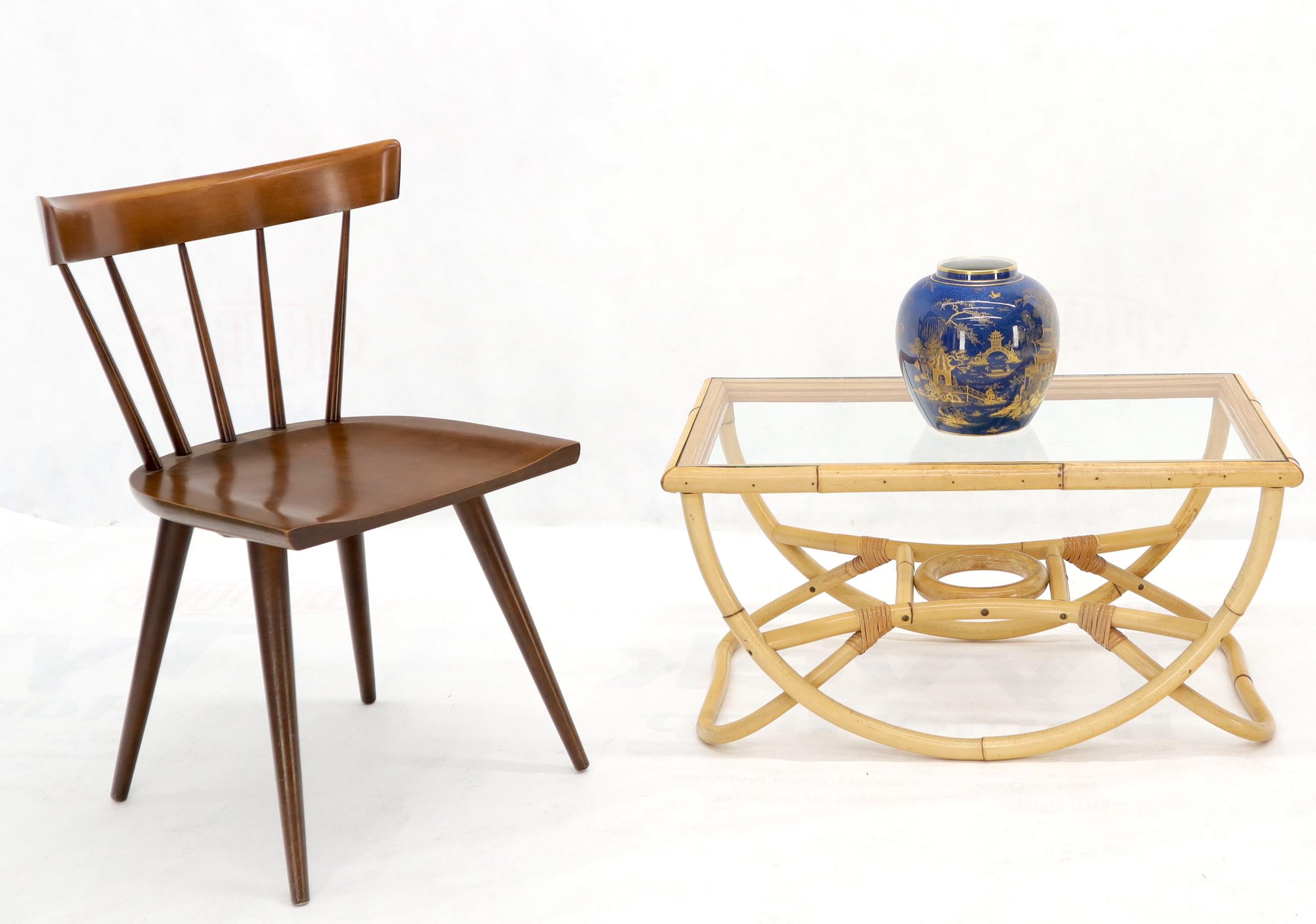 Mid-Century Modern bent rattan glass top rectangle coffee table.