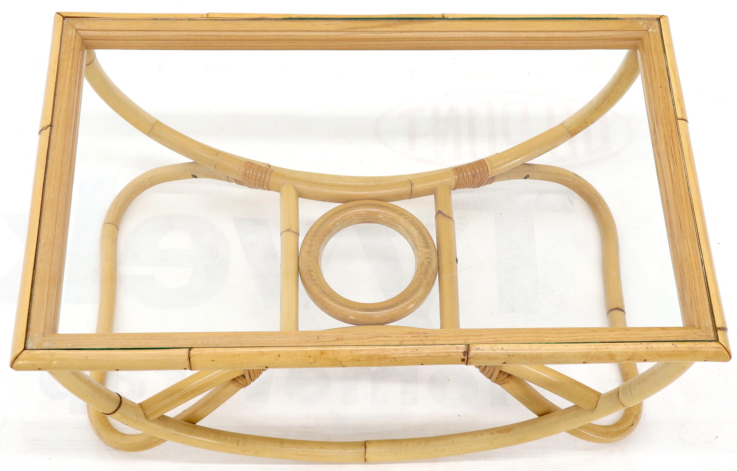 Mid-Century Modern Bent Rattan Glass Top Compact Coffee Table