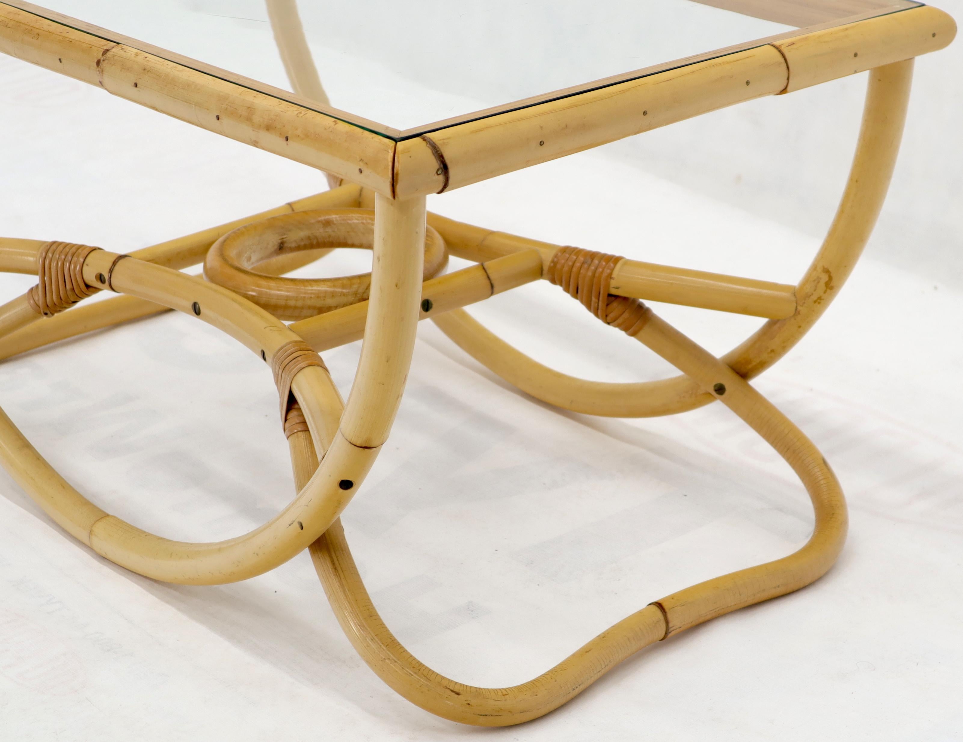 20th Century Bent Rattan Glass Top Compact Coffee Table