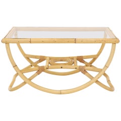 Bent Rattan Glass Top Compact Coffee Table