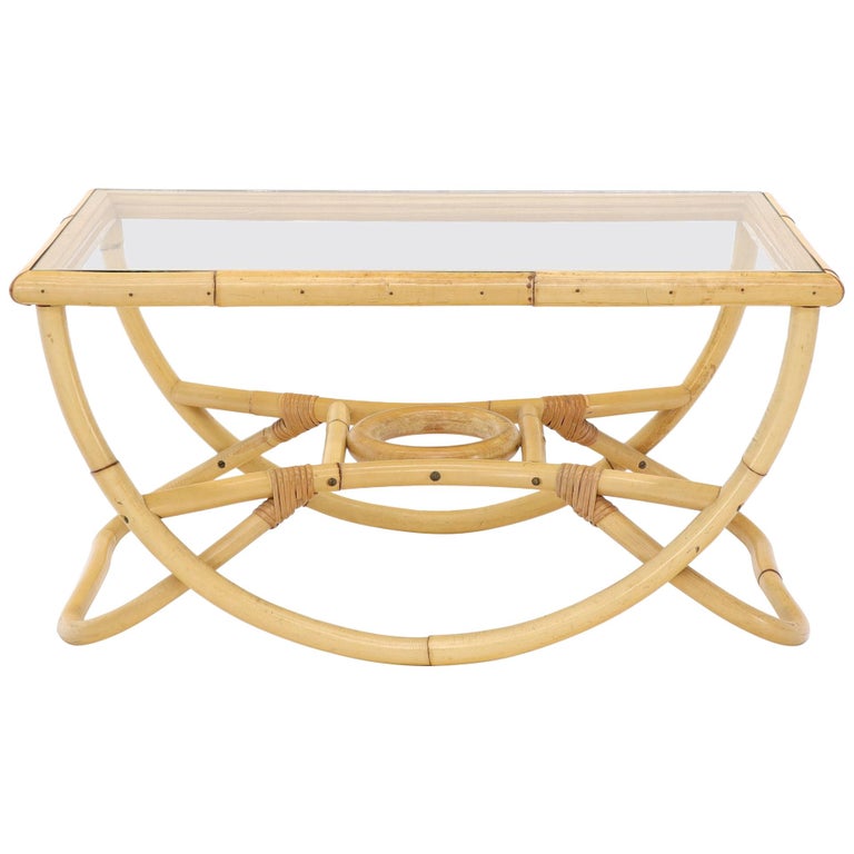 Bent Rattan Glass Top Compact Coffee, Rattan Coffee Table With Glass Top