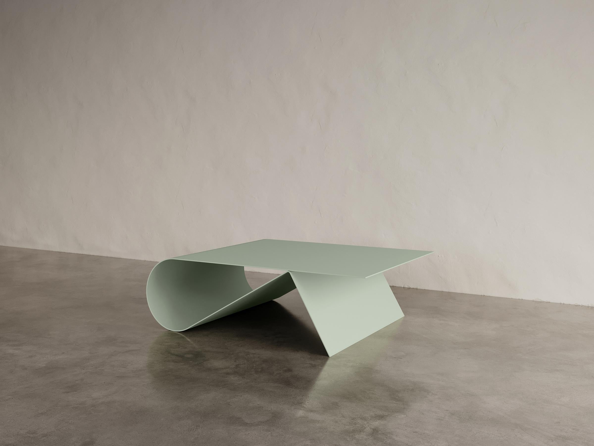 Bent Sage Coffee Table by Etamorph
Dimensions: D 70 x W 120 x H 40 cm.
Materials: Powder-coated carbon steel.

Custom RAL colors available on demand. Please contact us. 

ETAMORPH is a NYC-based design boutique studio specializing in contemporary
