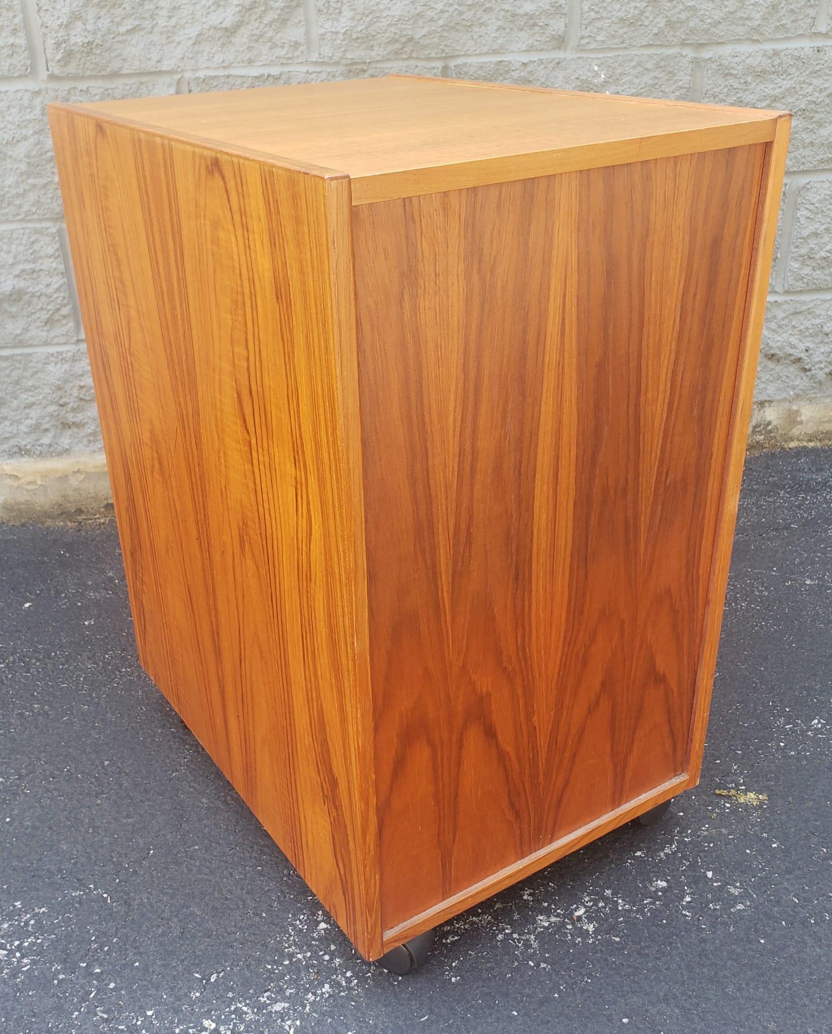 20th Century Bent Silberg Danish Modern Teak Two-Drawer Rolling Filing Cabinet