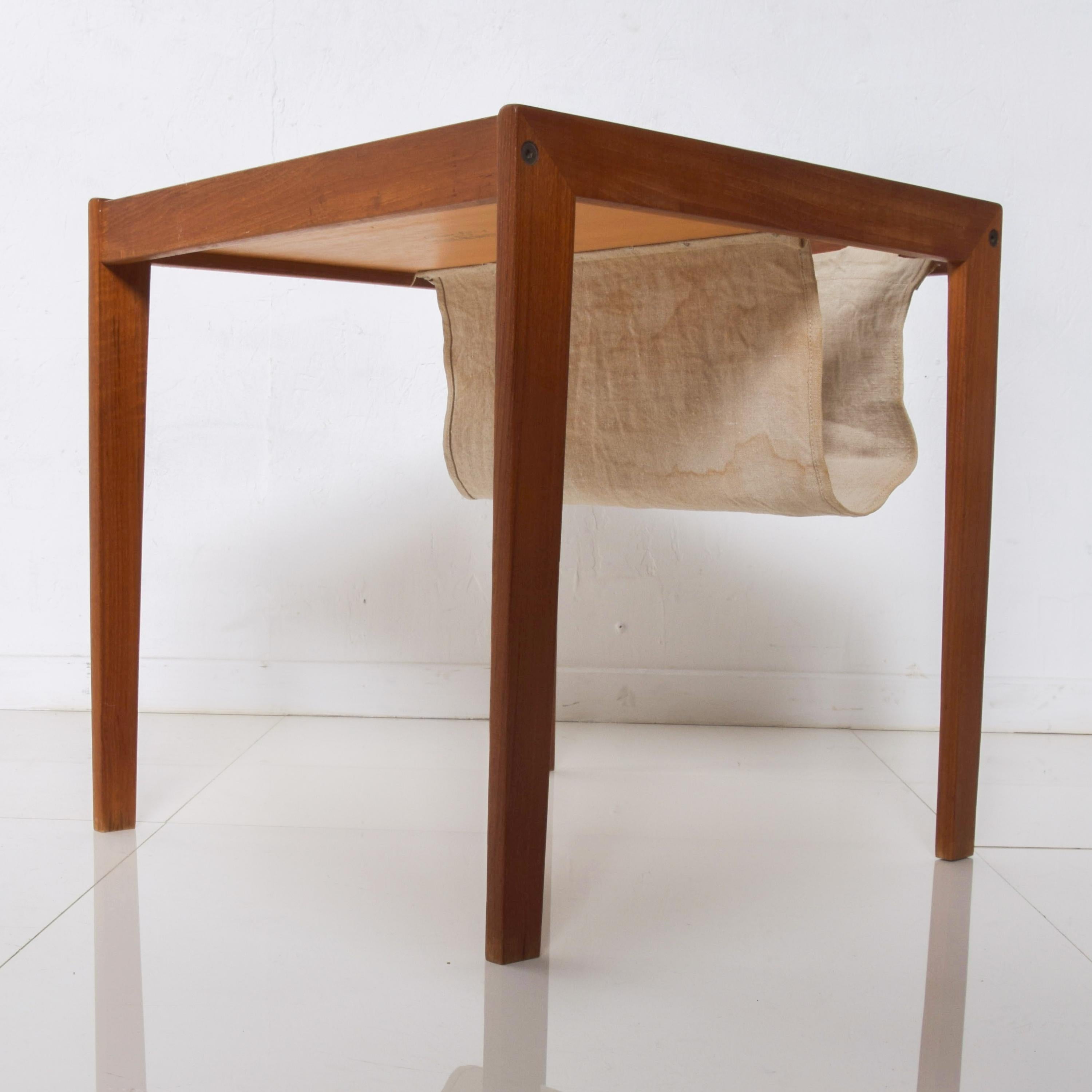 Bent Silberg Mobler Teak Side Table with Canvas Magazine Holder Denmark 1960s 4