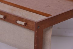 Bent Silberg Mobler Teak Side Table with Canvas Magazine Holder Denmark 1960s